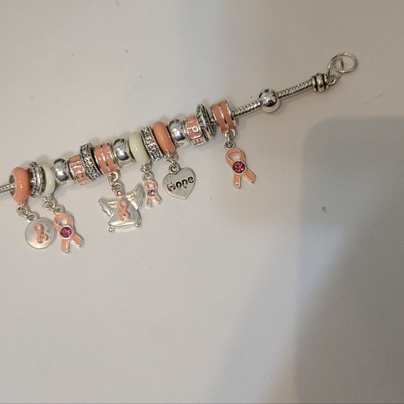 Pink Cancer Ribbon 15 Charm bracelot - Picture 5 of 6